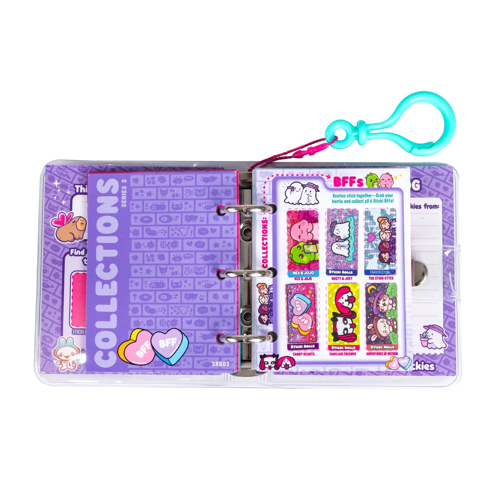 Open Sticki Book Series 2 Sky Castle with sticker pages and turquoise keyring