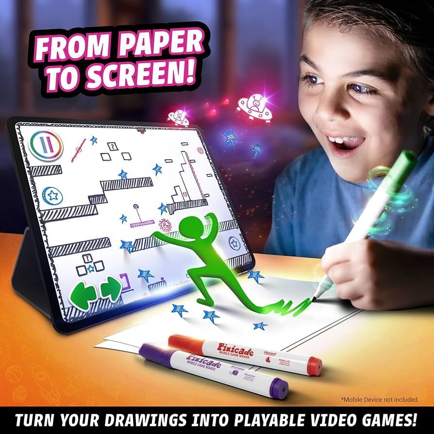Pixicade drawing tablet with game stencil art and colorful markers included
