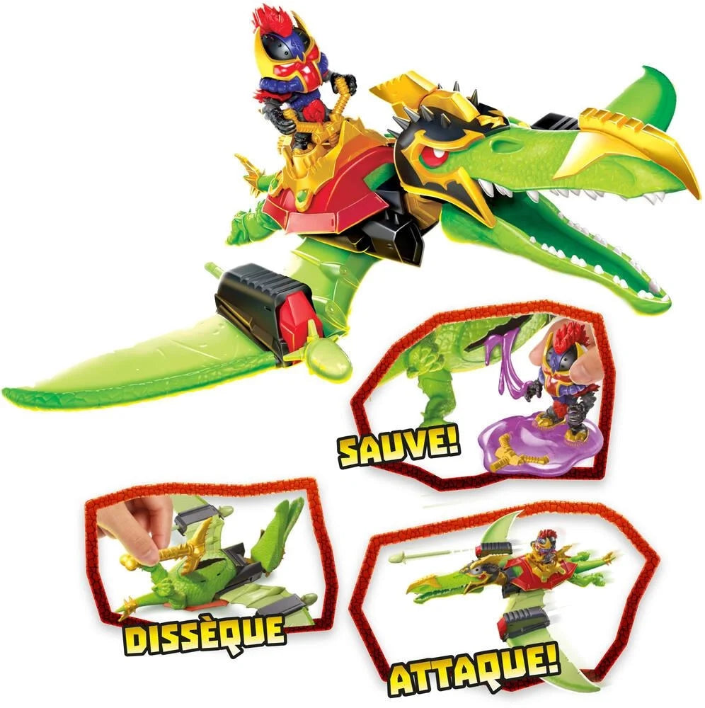 Treasure X dino dissection toy with green-gold pterodactyl and action figure