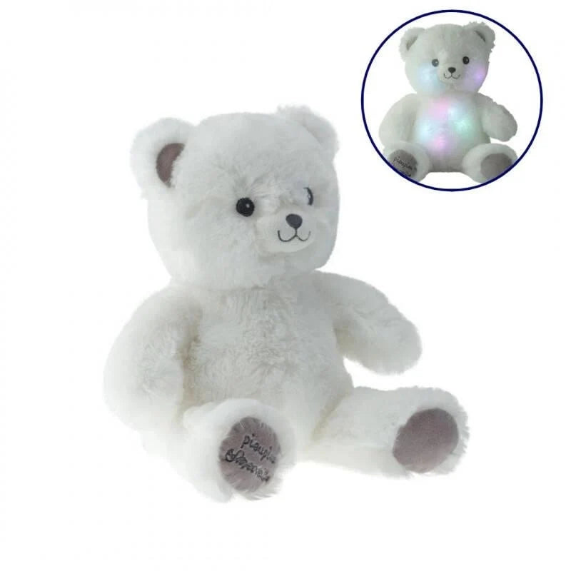 40cm light gray plush bear with glowing chest and embroidered face