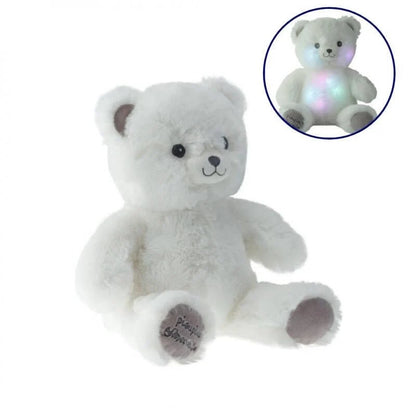 40cm light gray plush bear with glowing chest and embroidered face