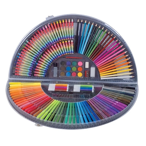 Half-moon drawing set case with multicolor crayons and colored pencils, 154-piece