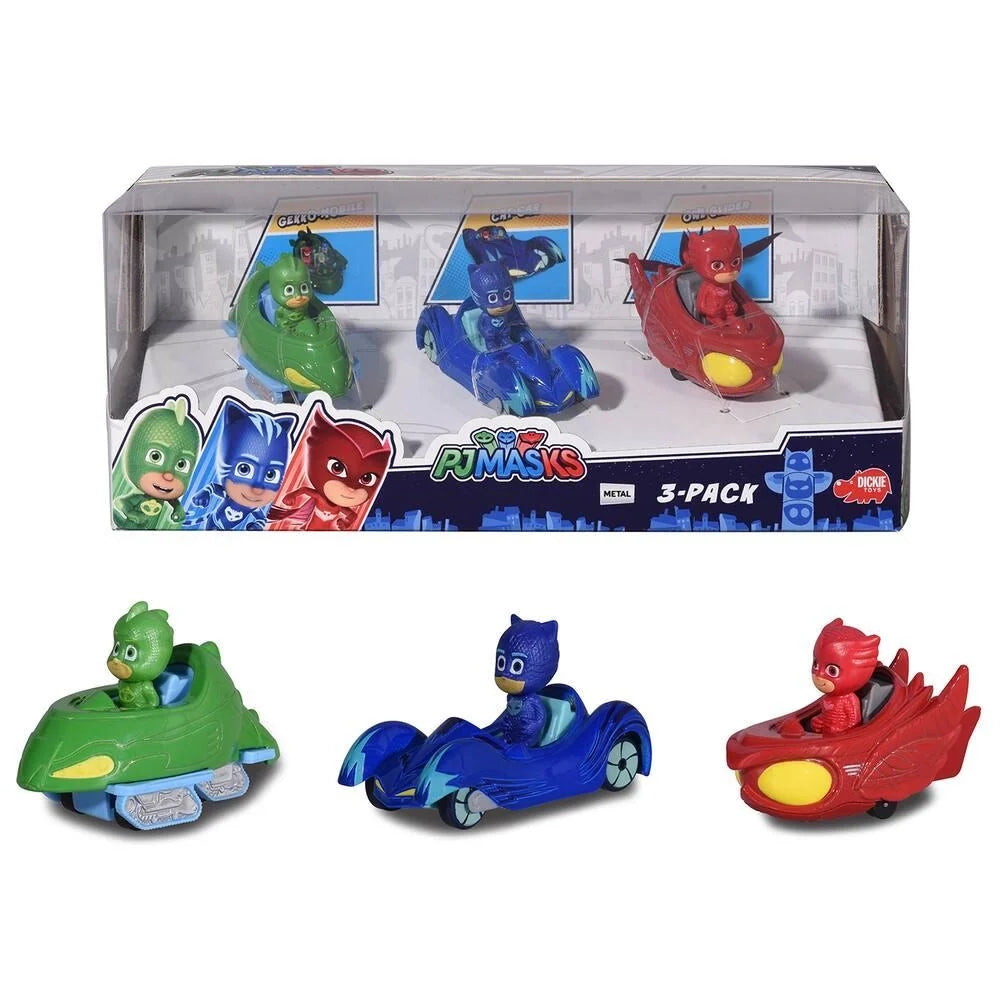 PJ Masks 3-pack character cars: green, blue, and red.