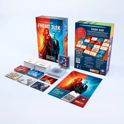 Lebanese-style word card game set with two boxed decks and colorful instruction cards