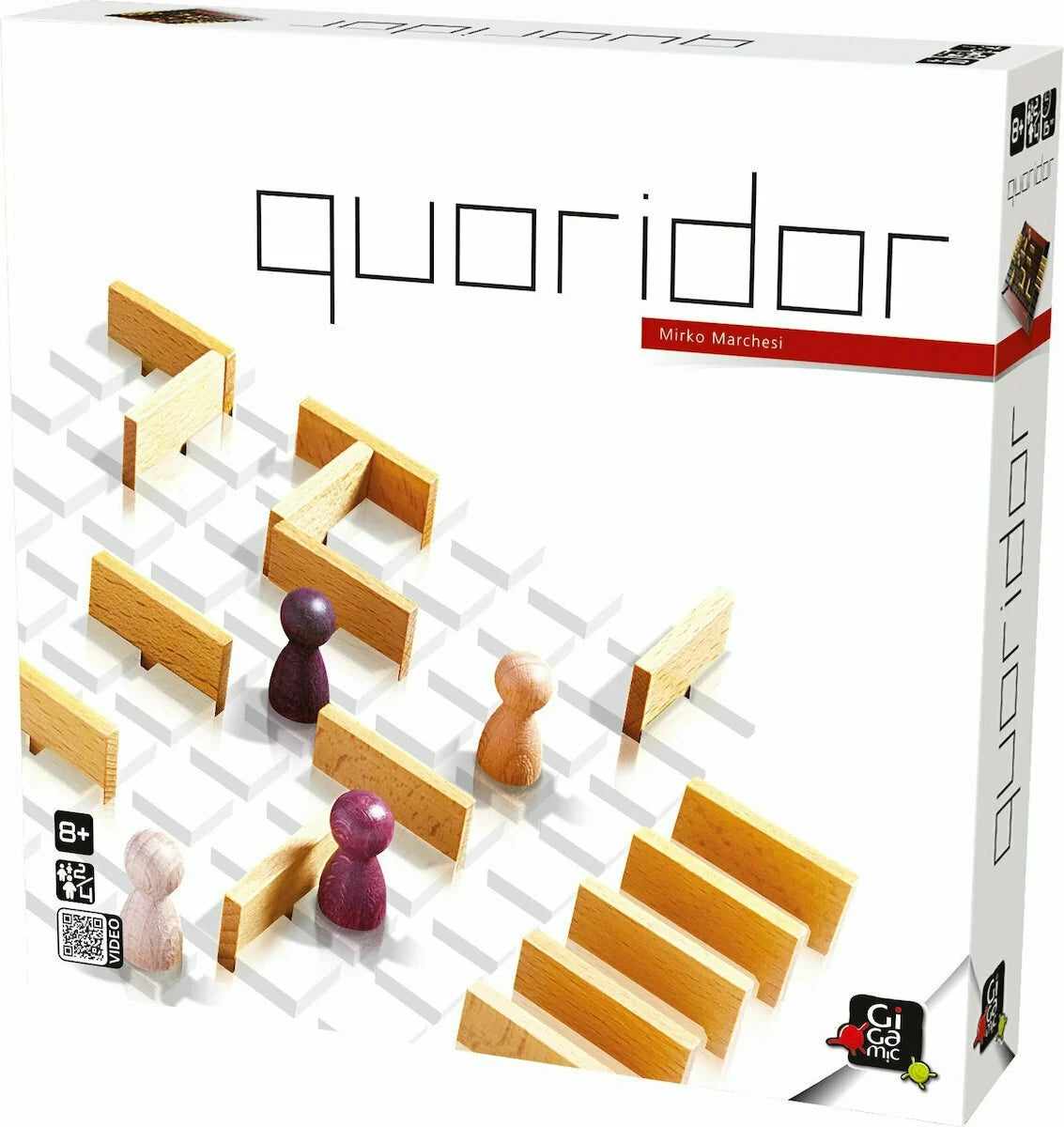 Wooden strategy game board with maze walls and six colored pawns