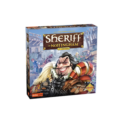 Sheriff of Nottingham 6th edition board game box with illustrated character