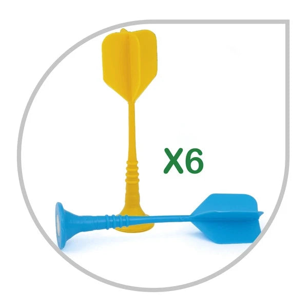 Set of x6 yellow and blue magnetic darts for tabletop magnetic dartboard play