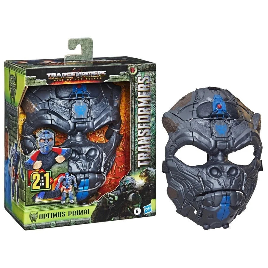 Gray 2-in-1 converting robot mask with blue emblem and ear details