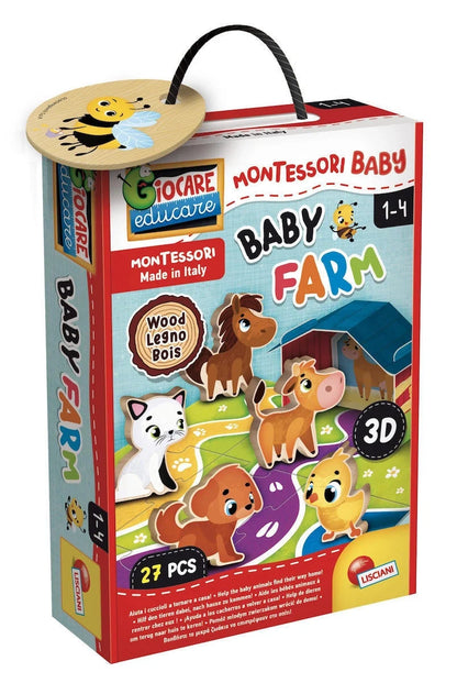 Wooden Montessori baby farm learning set box with carry handle, 27 pcs