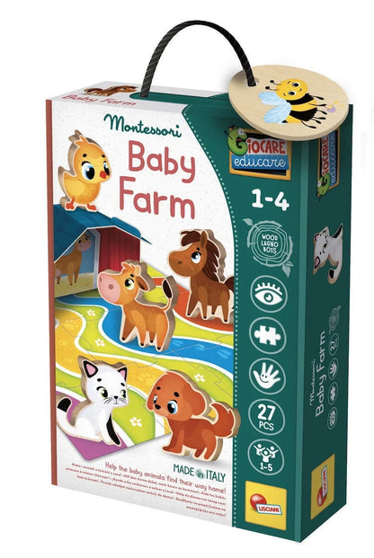 Montessori baby farm learning set box with carry handle, 27 pcs, ages 1-4