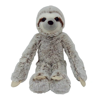 Gray sloth plush toy with smiling face, long arms, and soft fuzzy fur