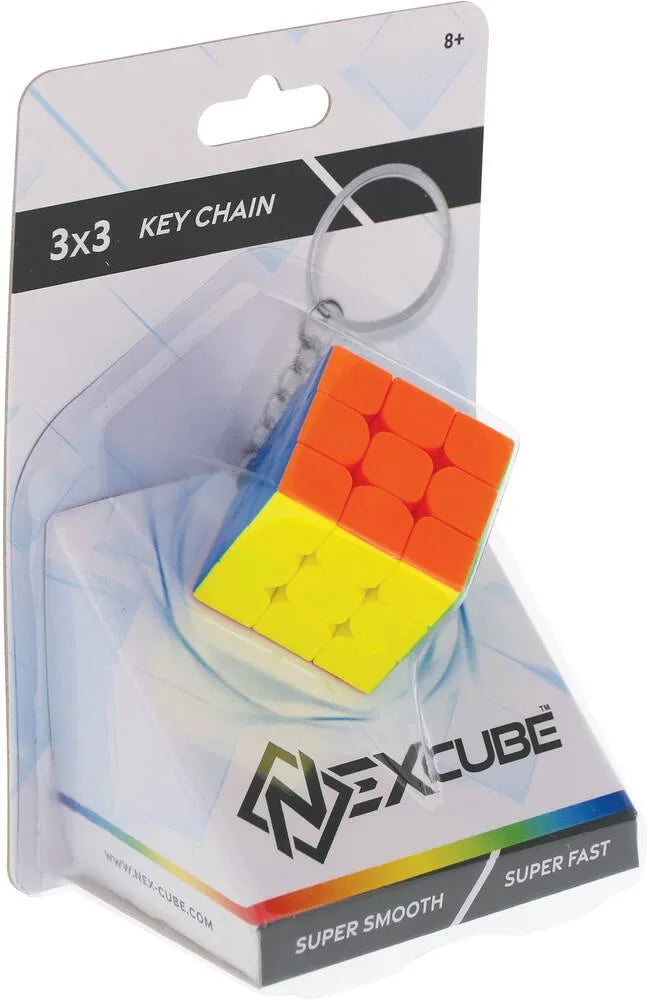Nexcube 3x3 cube key chain in blister pack, orange and yellow with key ring