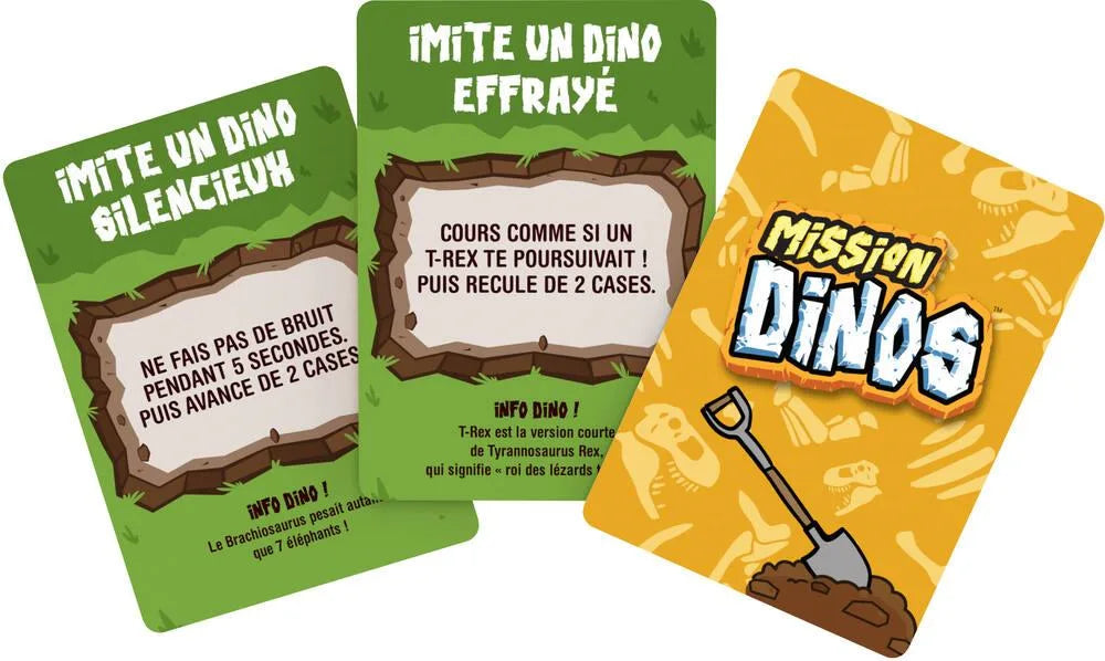 Dino board game instruction cards and box panels, green and yellow