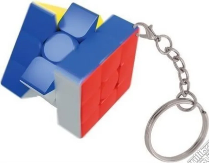 Nexcube 3x3 key chain cube with blue, red and gray tiles and metal ring