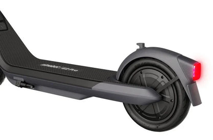 Electric scooter rear wheel and deck, with red taillight detail