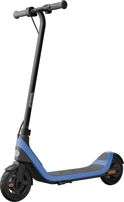 Blue and black kids kick scooter with gray handlebar, standing deck, and two wheels