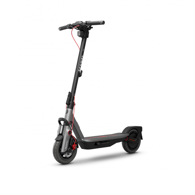Ninebot electric kick scooter, dark frame, front headlight and handlebars visible