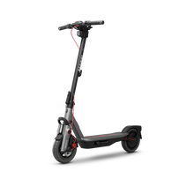 Ninebot electric kick scooter, dark frame, front headlight and handlebars visible