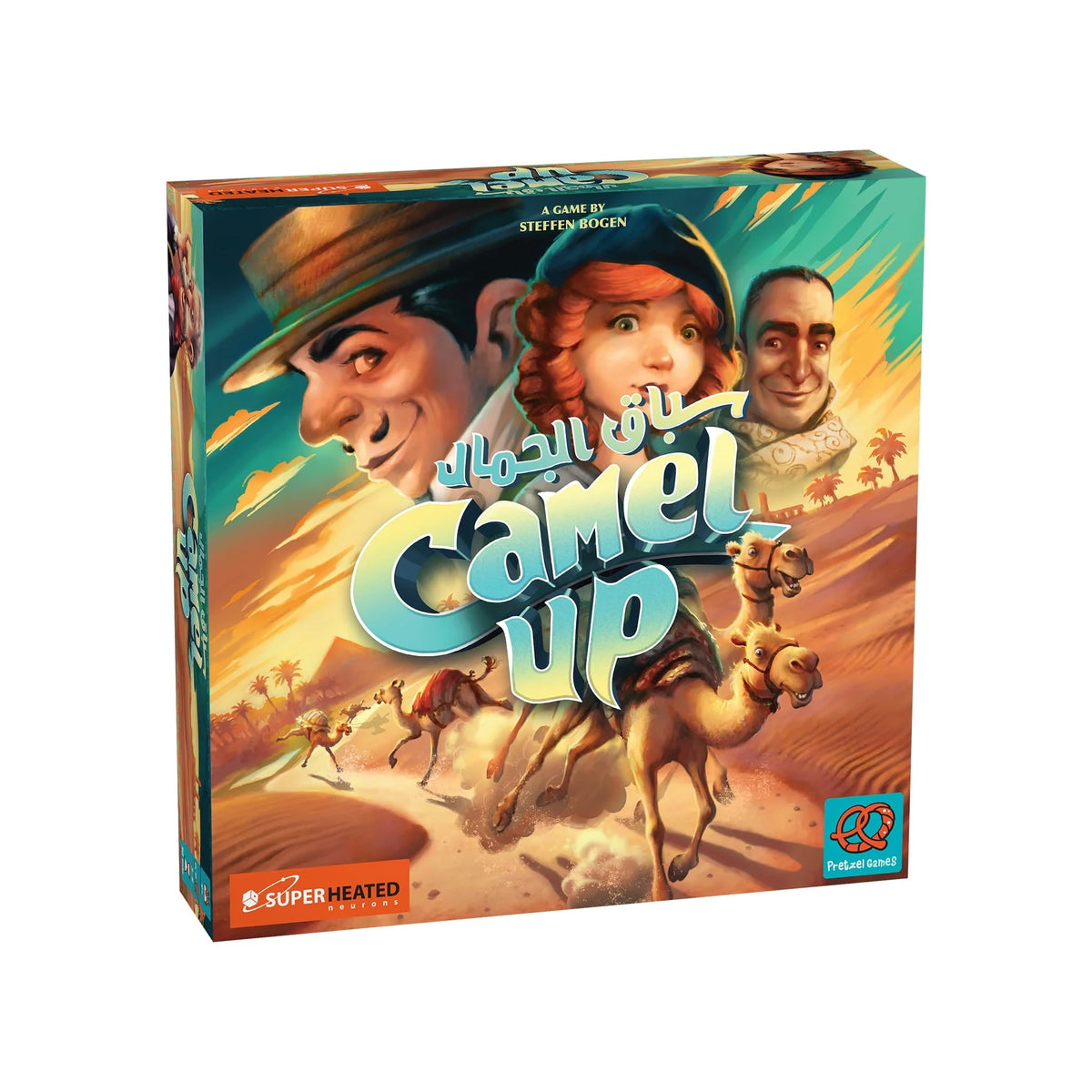 Off-season board game box with camel-themed desert character artwork