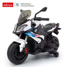 BMW S1000 motorcycle toy with clear windshield and blue/white/red decals, black wheels