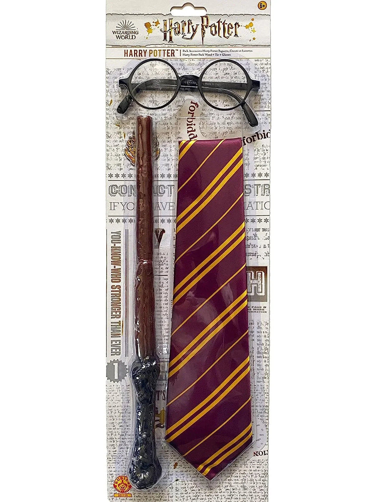 Wizard glasses, wand and striped tie accessory set in retail box