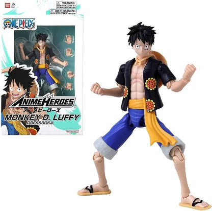 Standing anime hero action figure with black jacket, blue pants, yellow sash, sandals
