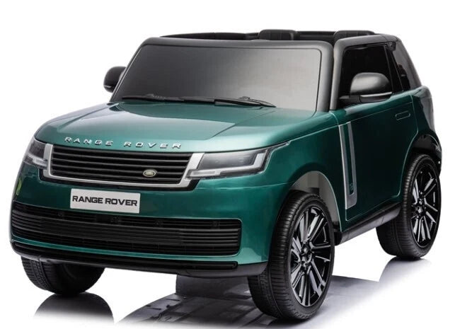 Teal ride-on SUV front view, black grille and headlights, black wheels