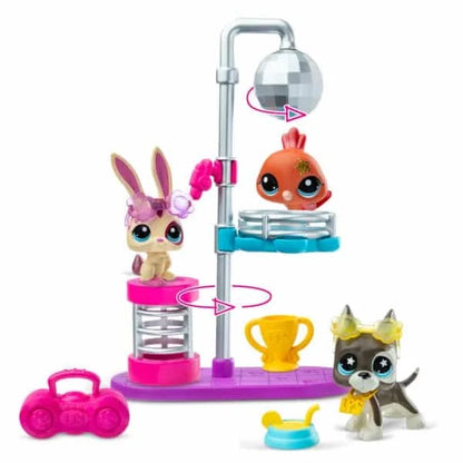 Disco pet playset with disco ball stand, spinning tubs, and four character figures
