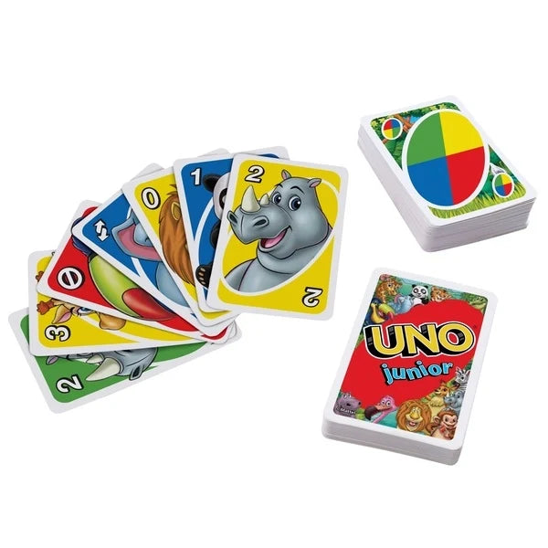 UNO Junior card game with stacked animal number decks and cards