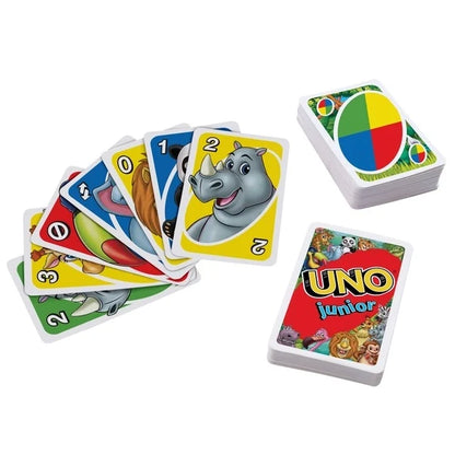 UNO Junior card game with stacked animal number decks and cards