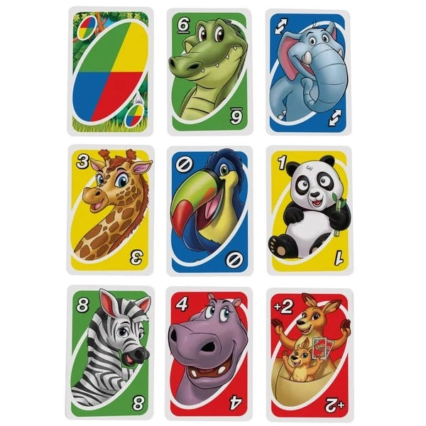 UNO Junior animal number cards arranged in a grid