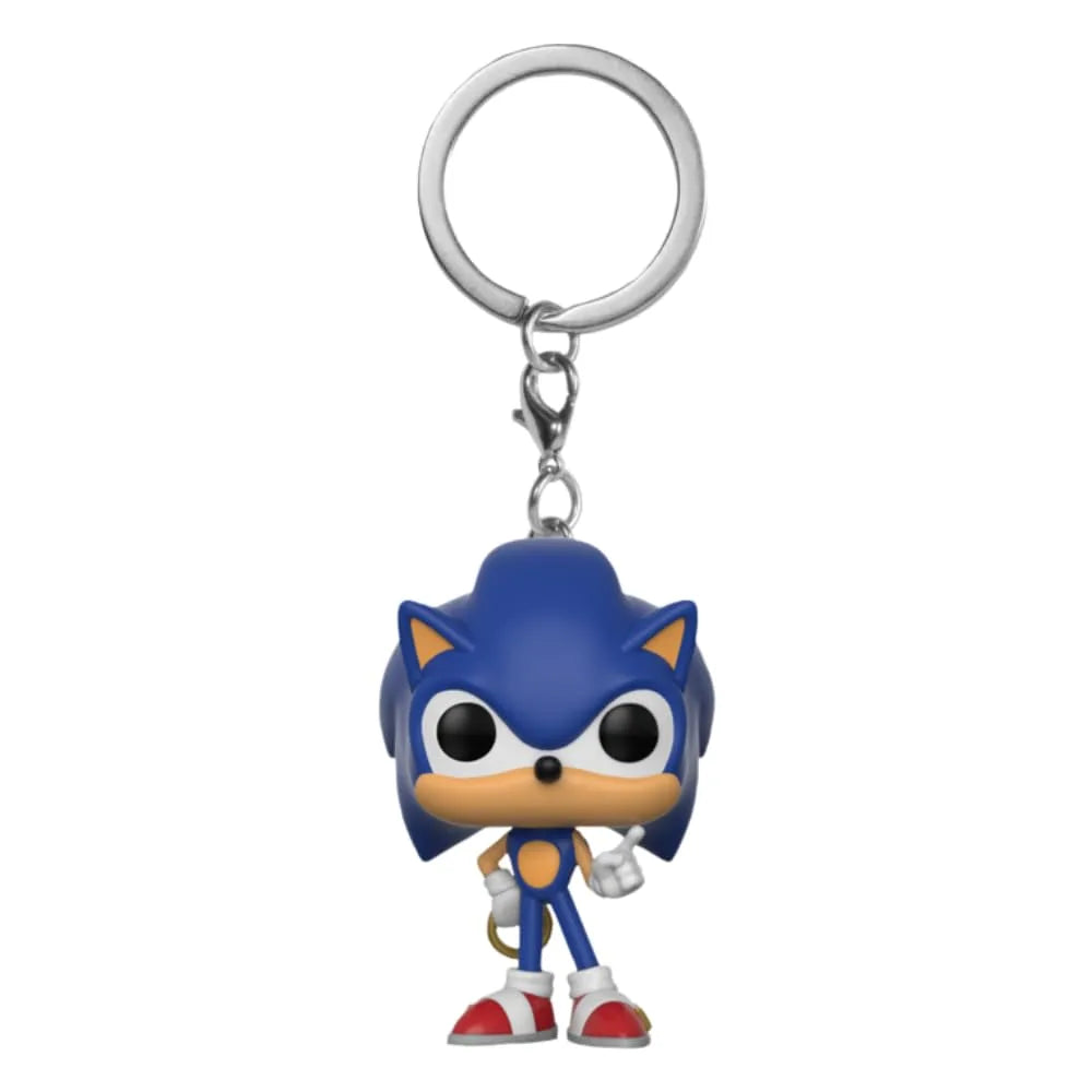 Sonic character keychain with metal ring, full blue figure in blue suit and red shoes