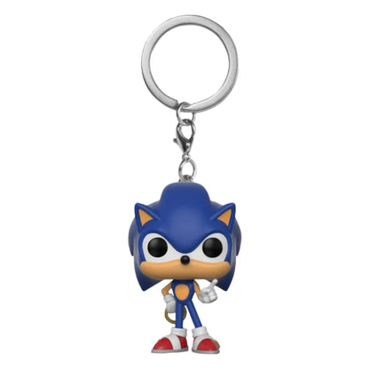 Sonic character keychain with metal ring, full blue figure in blue suit and red shoes