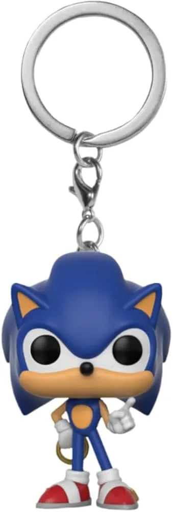 Sonic character keychain with metal ring, blue figure with white gloves and shoes
