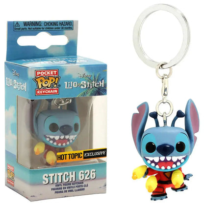Stitch 626 keychain with blaster, blue alien figure on a split ring