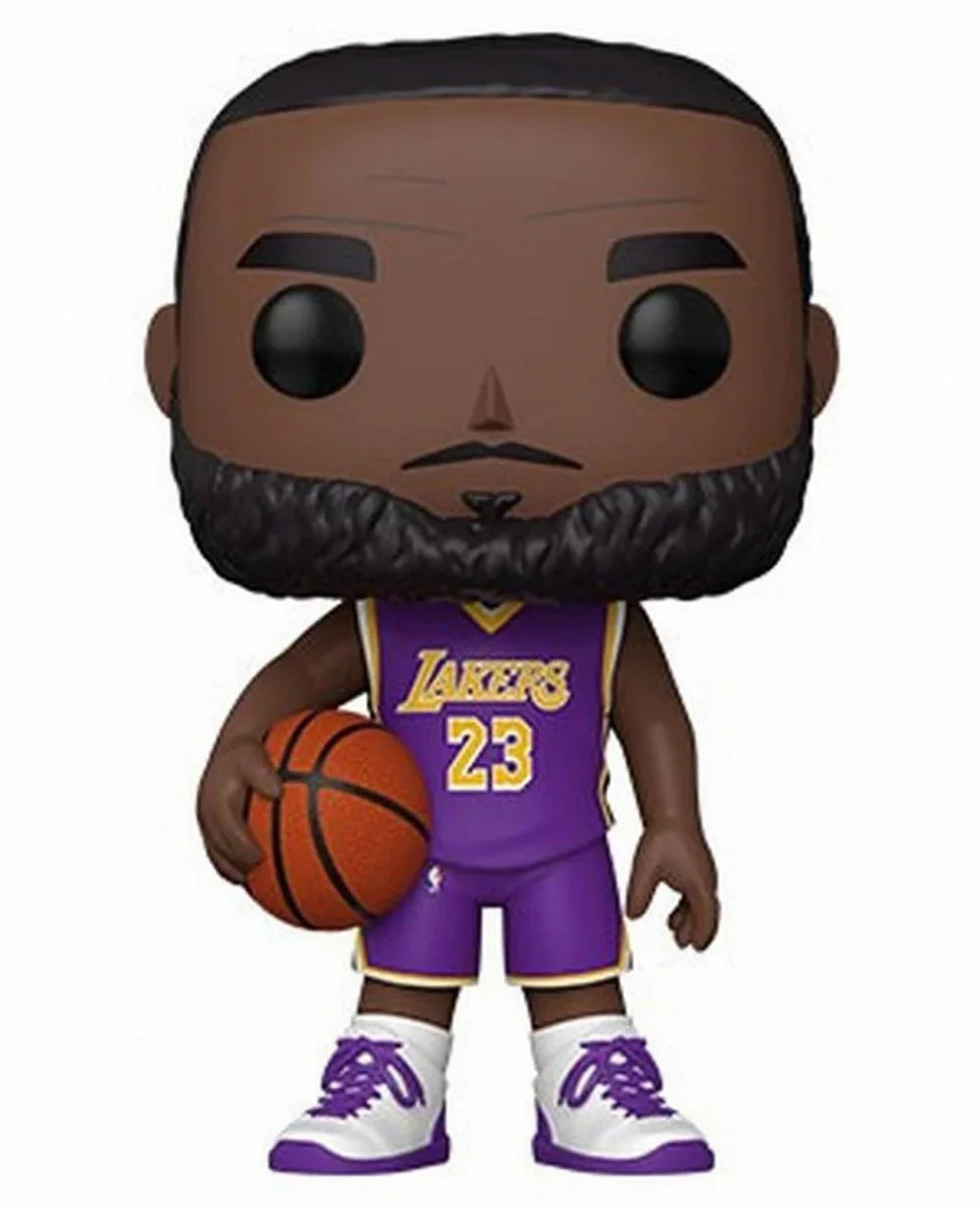 Purple Lakers jersey basketball collectible figure with number 23, holding orange basketball