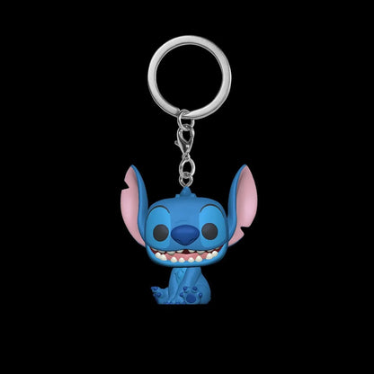 Blue Stitch keychain charm with metal loop and linked chain