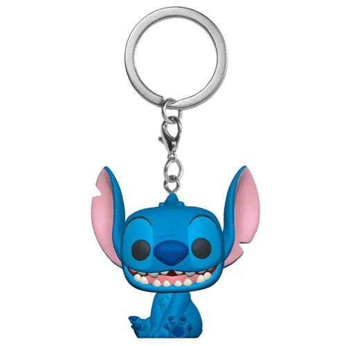 Stitch blue character keychain with metal ring and dangling charm