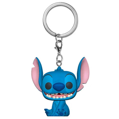 Stitch blue character keychain with metal ring and dangling charm