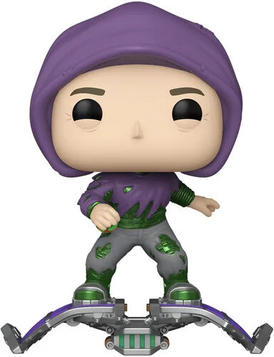 Funko Pop Green Goblin vinyl figure close-up, purple hood with green details