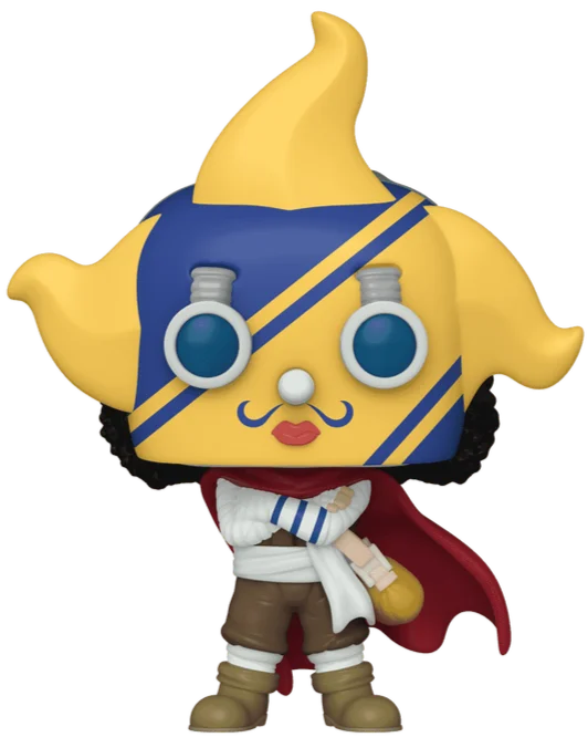 Sniper King vinyl pop figure with yellow hood, blue suit, red cape
