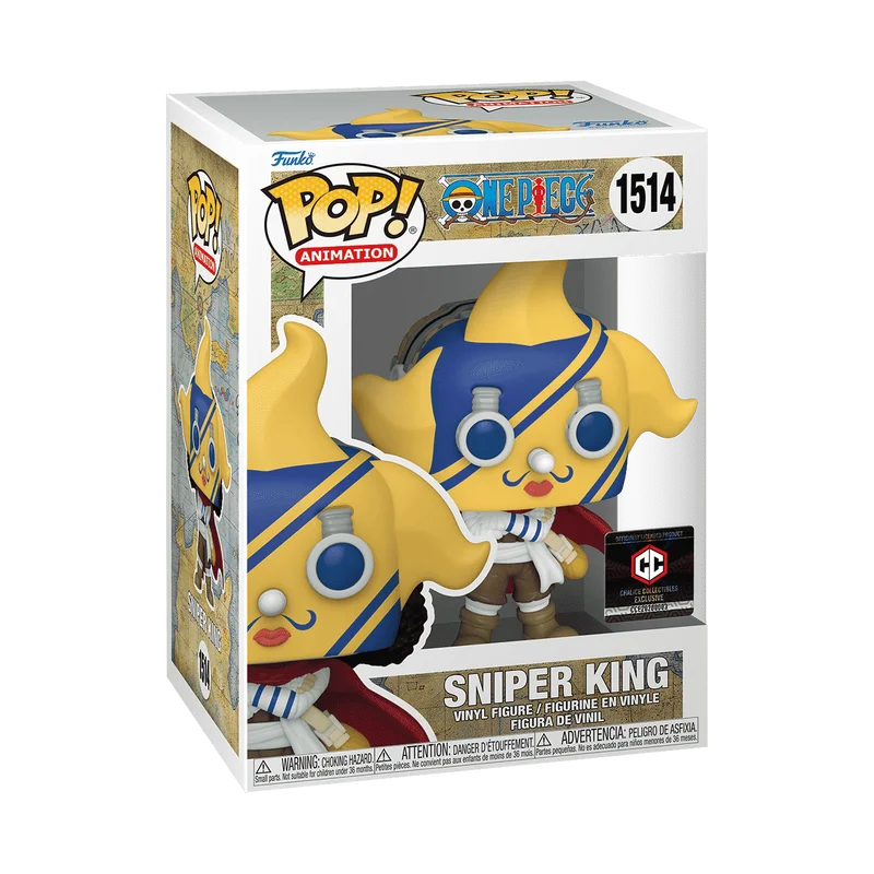Sniper King Pop figure in window box, yellow hood and blue outfit with red cape