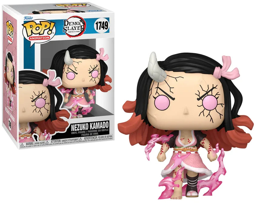 Boxed chibi anime action figure of Nezuko Kamado with black hair and pink bows