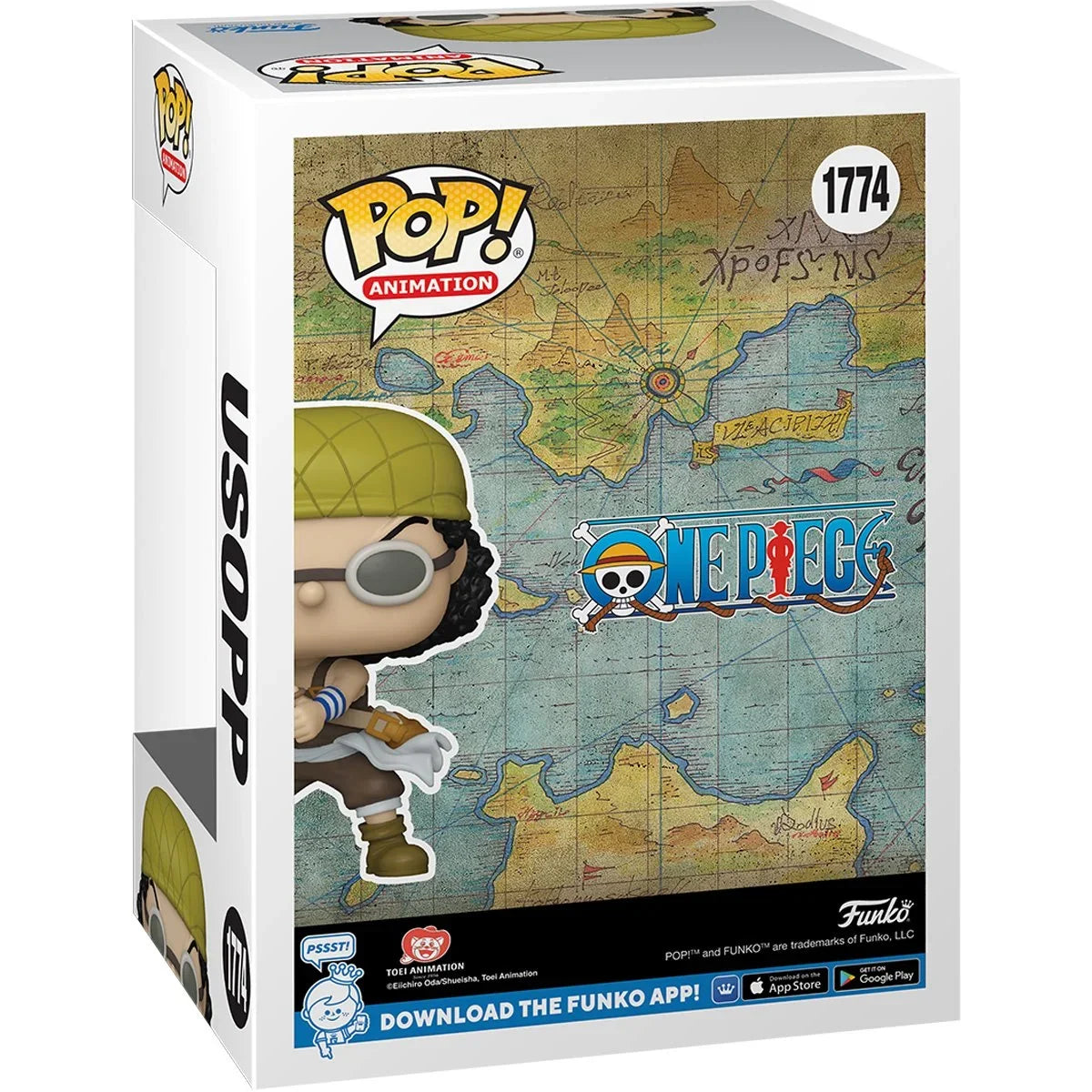 Boxed vinyl figure of Usopp with hat and goggles, Funko Pop-style collectible