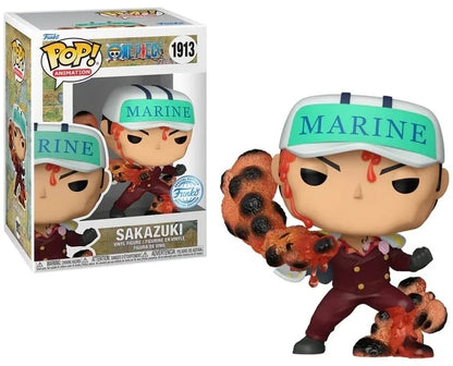 Collectible vinyl figure in maroon coat with teal MARINE cap, shown with retail box