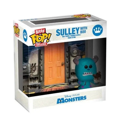 Boxed Bitty Pop! Deluxe Sulley with Boo Doors collectible, windowed front