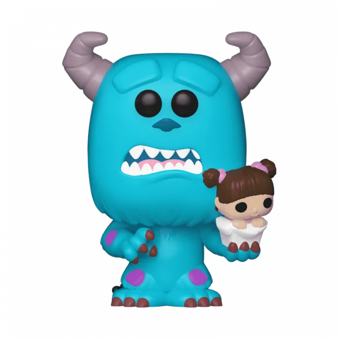 Blue Sully monster figure holding a small character, open-mouthed face