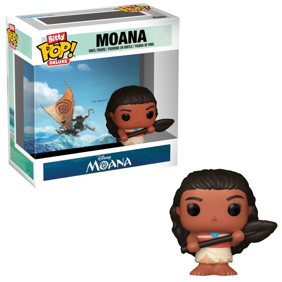 Moana Bitty Pop Deluxe figure with box packaging, brown hair, white dress