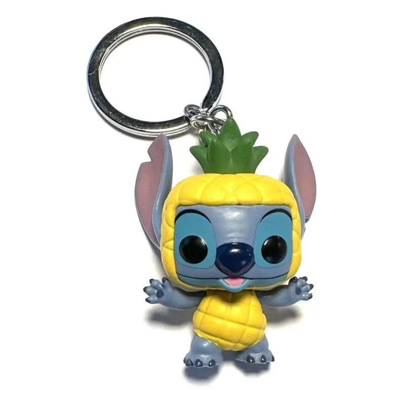 Pineapple Stitch pocket keychain with metal ring, yellow plush with green top