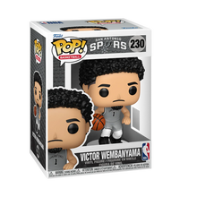 Funko Pop Victor Wembanyama boxed vinyl figure with black curly hair and basketball